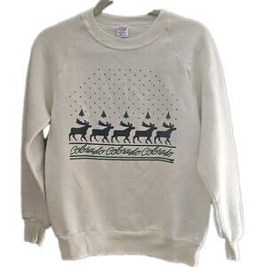 Vtg 90's Jerzees White Colorado Graphic‎ Reindeer Sweatshirt Womans Medium